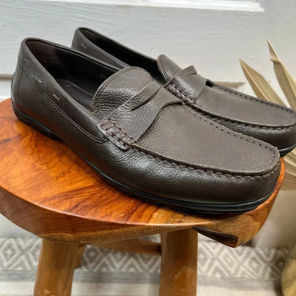 Geox U Spherica Men's Moner Moccasin Coffee Brown Leather Loafers Size 10